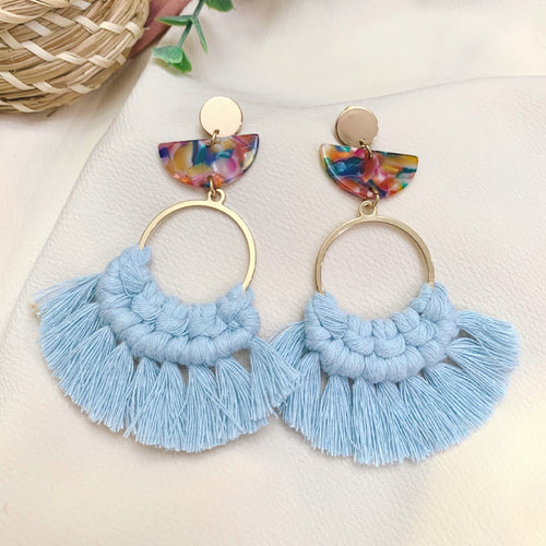 100% cotton, macrame, gold/silver earrings, tortoise shell resin, statement earrings 