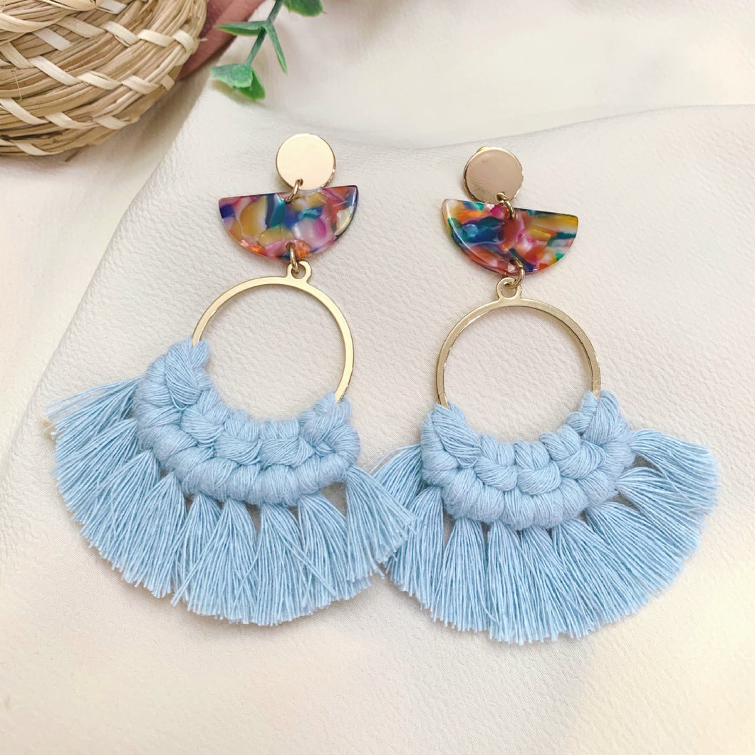 100% cotton, macrame, gold/silver earrings, tortoise shell resin, statement earrings 