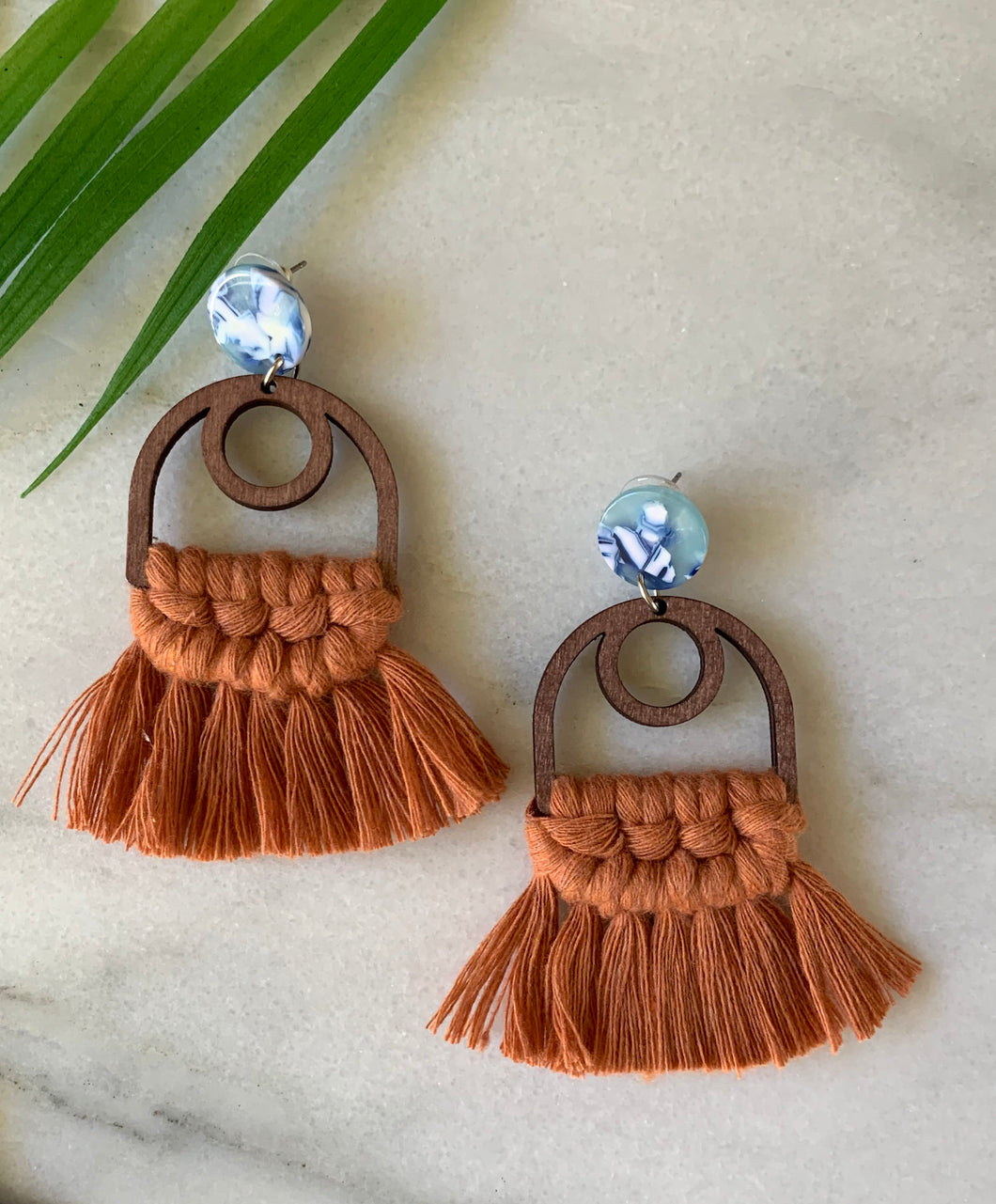100% cotton, macrame, gold/silver earrings, clay, wood, statement earrings