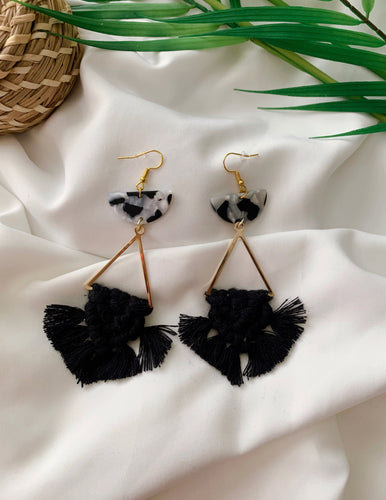 100% cotton, macrame, gold/silver earrings, tortoise shell resin, statement earrings 