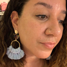 Load image into Gallery viewer, 100% cotton, macrame, gold/silver earrings, tortoise shell resin, statement earrings 
