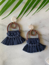 Load image into Gallery viewer, 100% cotton, macrame, gold/silver earrings, clay, wood, statement earrings
